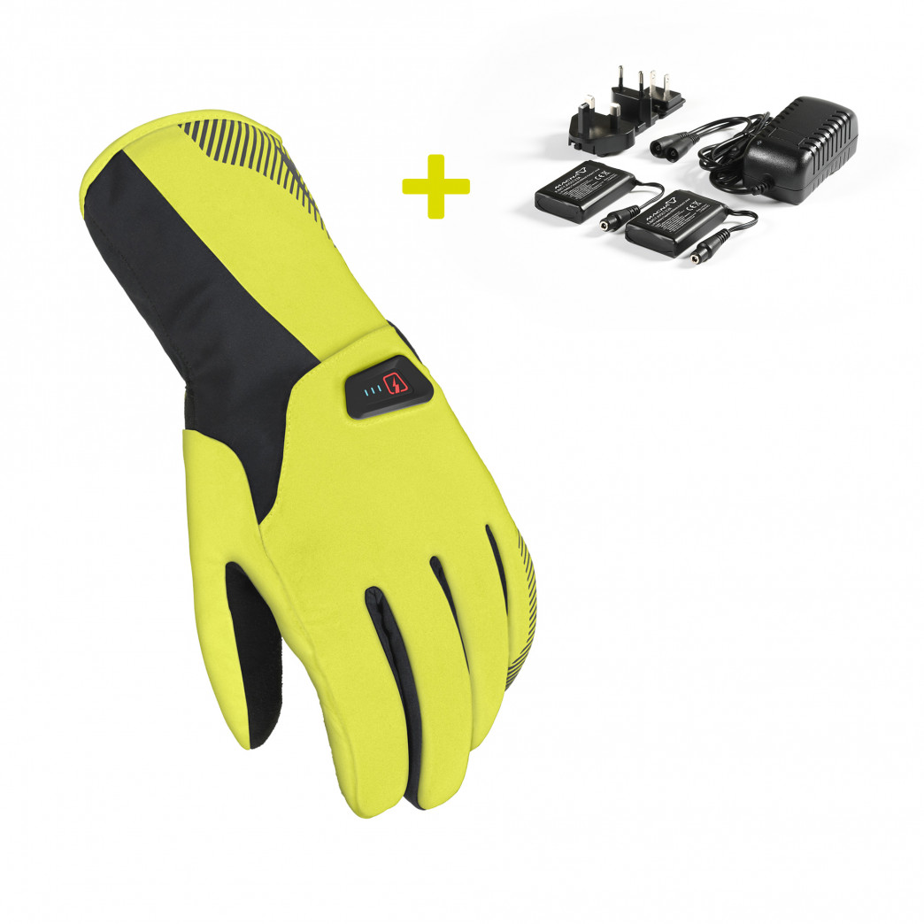 Macna Spark KIT Verwarmde Handschoenen Geel Inclusief 7,4V 2200mAh Accu's en Lader