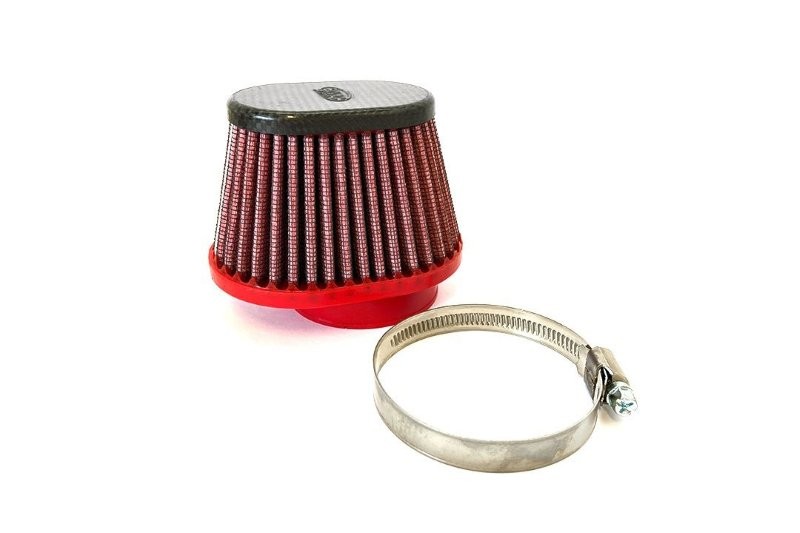 BMC Conisch Sport Luchtfilter voor directe inlaat 55 mm x 70 mm met een links uitgelijnd mondstuk en een metalen deksel