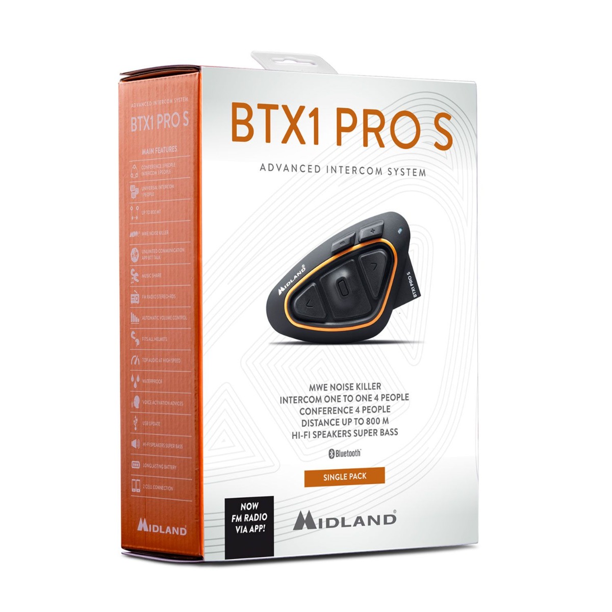 Midland BTX1 Pro S Single motorfiets intercomsysteem