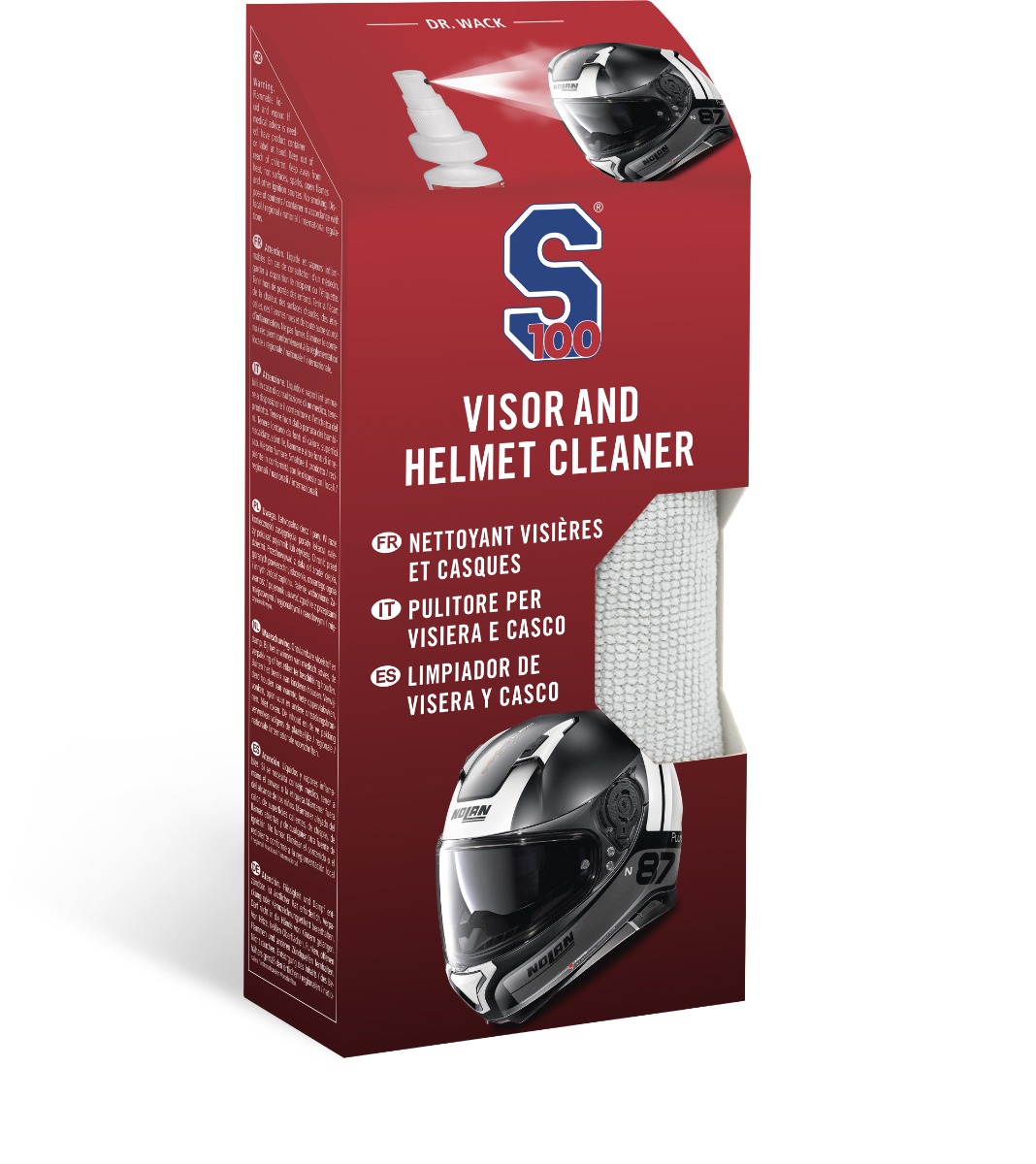 S100 Helm- en vizierreiniger 100ml met microvezelboek